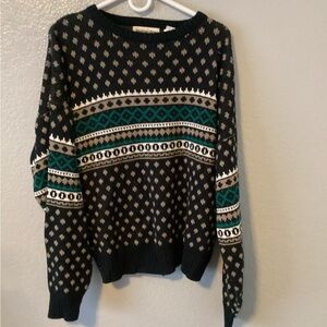 Vintage Black and Green Patterned Sweater